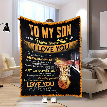 GiftoLuck “To My Son” Flannel Blanket – “Never Forget That I Love You” Inspirational Gift from Mom or Dad