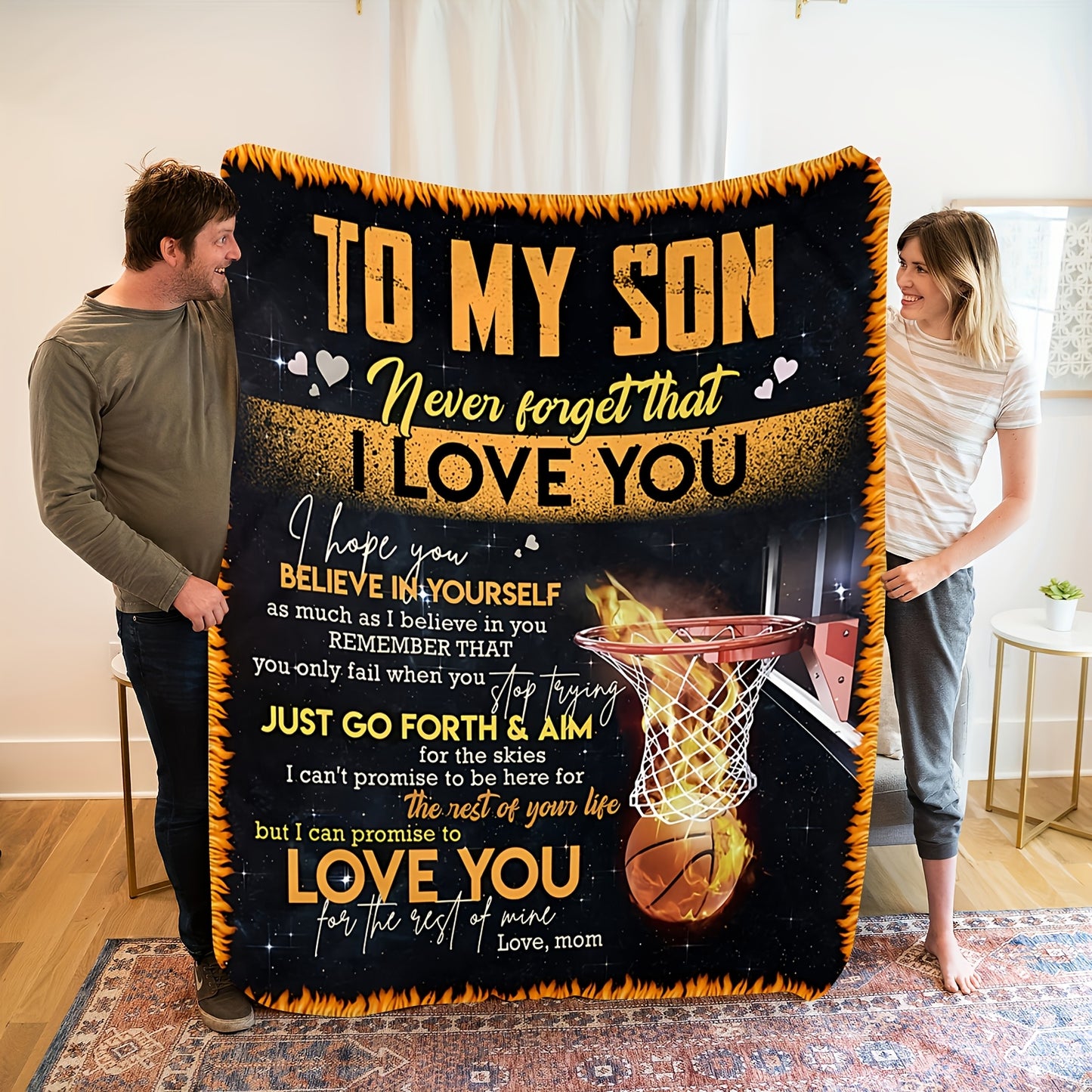 GiftoLuck “To My Son” Flannel Blanket – “Never Forget That I Love You” Inspirational Gift from Mom or Dad