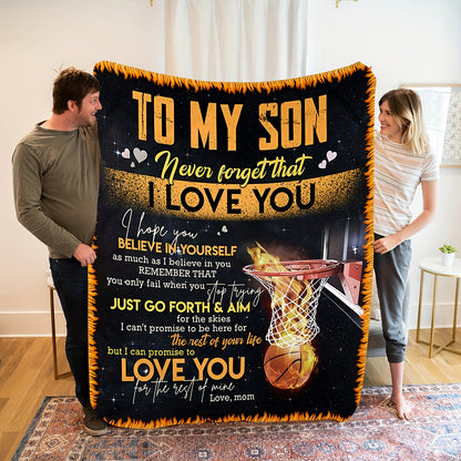 GiftoLuck “To My Son” Flannel Blanket – “Never Forget That I Love You” Inspirational Gift from Mom or Dad