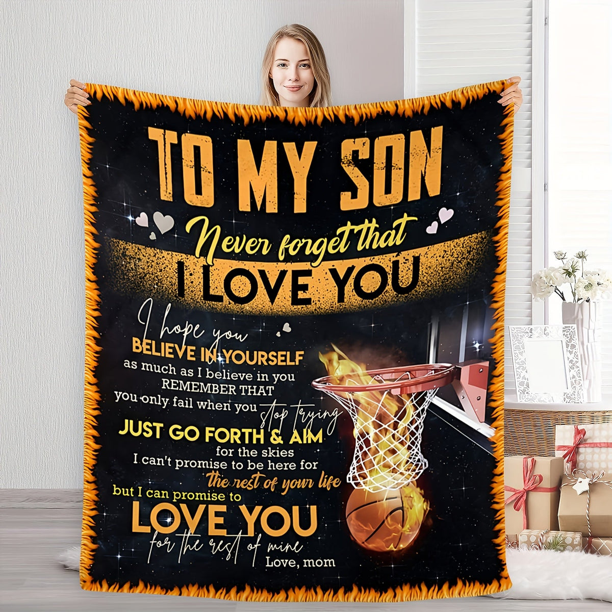 Aonana “To My Son” Basketball Flannel Blanket