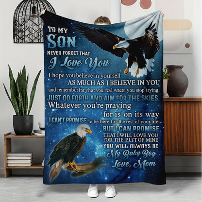 GiftoLuck “To My Son” Flannel Blanket – “Never Forget That I Love You” Inspirational Gift from Mom or Dad
