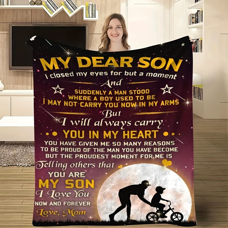 GiftoLuck “To My Son” Flannel Blanket – “Never Forget That I Love You” Inspirational Gift from Mom or Dad
