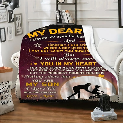 GiftoLuck “To My Son” Flannel Blanket – “Never Forget That I Love You” Inspirational Gift from Mom or Dad