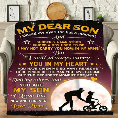 GiftoLuck “To My Son” Flannel Blanket – “Never Forget That I Love You” Inspirational Gift from Mom or Dad