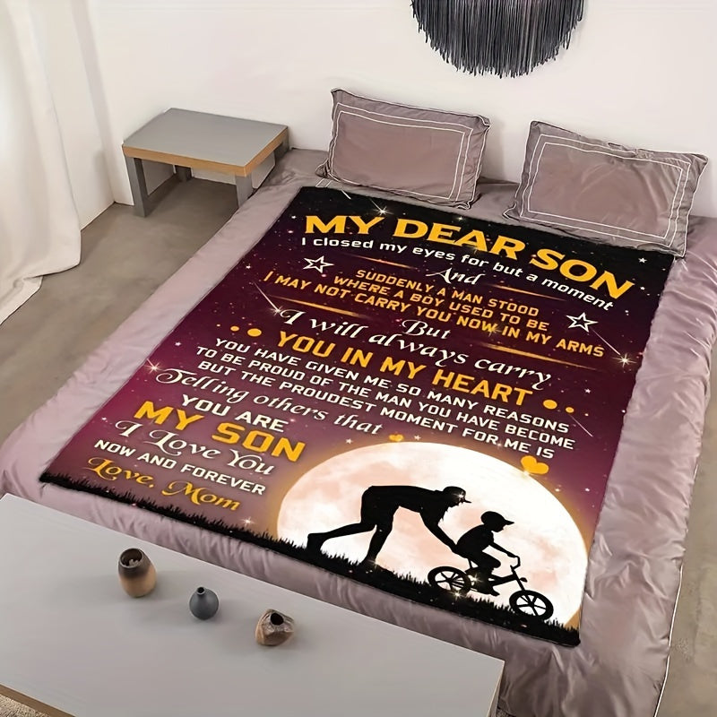 GiftoLuck “To My Son” Flannel Blanket – “Never Forget That I Love You” Inspirational Gift from Mom or Dad
