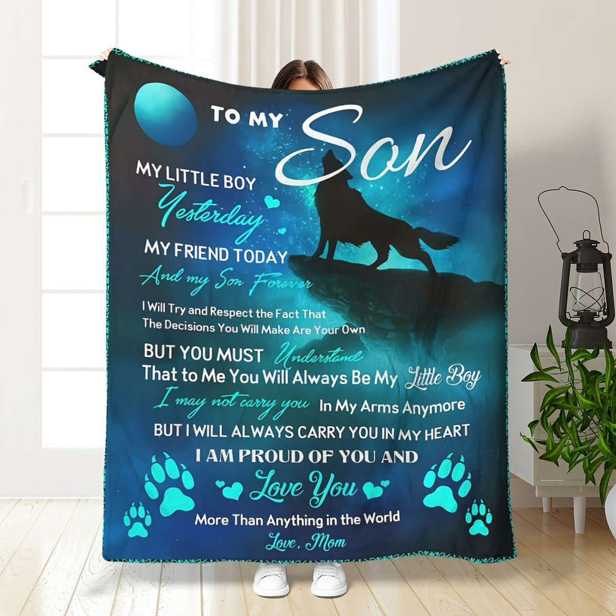 GiftoLuck “To My Son” Flannel Blanket – “Never Forget That I Love You” Inspirational Gift from Mom or Dad