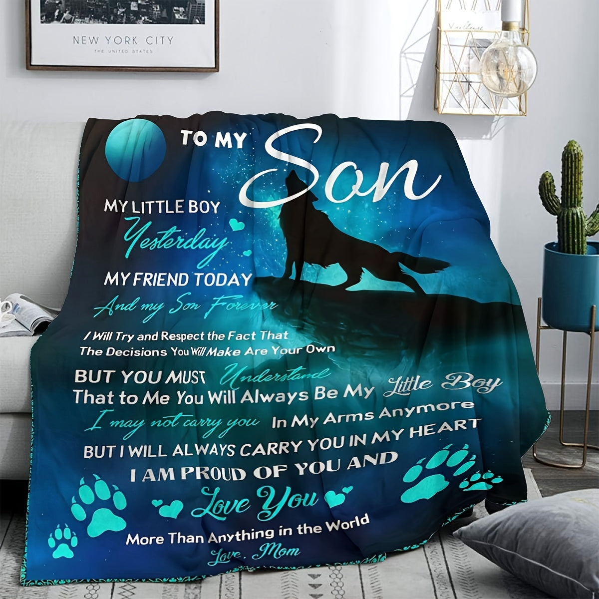 GiftoLuck “To My Son” Flannel Blanket – “Never Forget That I Love You” Inspirational Gift from Mom or Dad