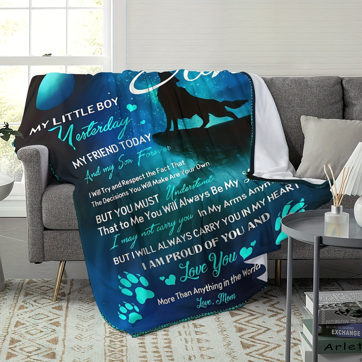 GiftoLuck “To My Son” Flannel Blanket – “Never Forget That I Love You” Inspirational Gift from Mom or Dad