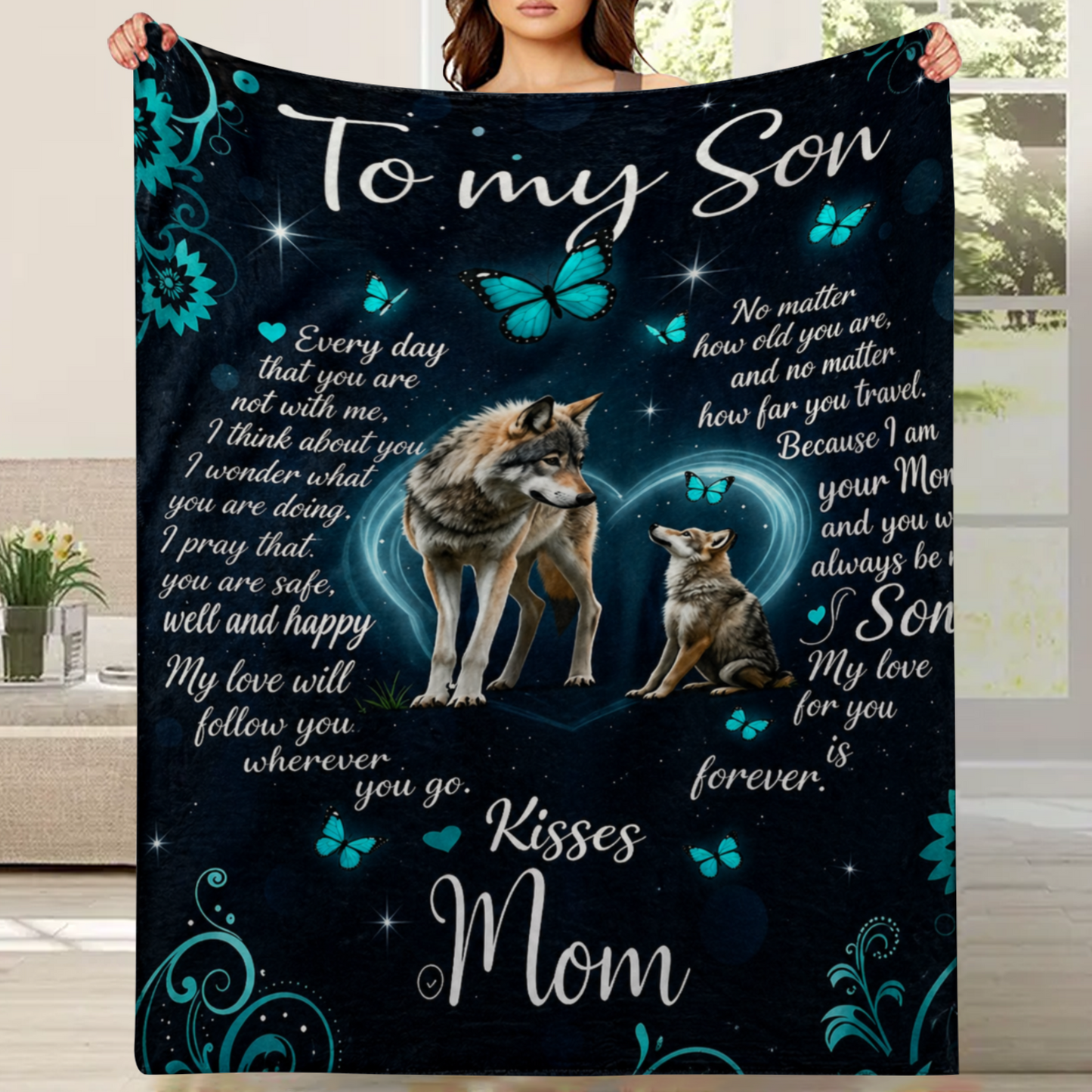 GiftoLuck “To My Son” Flannel Blanket – “Never Forget That I Love You” Inspirational Gift from Mom or Dad