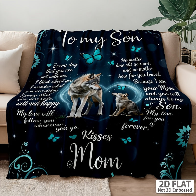 GiftoLuck “To My Son” Flannel Blanket – “Never Forget That I Love You” Inspirational Gift from Mom or Dad