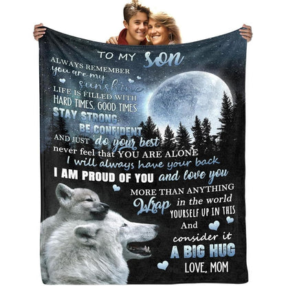 GiftoLuck “To My Son” Flannel Blanket – “Never Forget That I Love You” Inspirational Gift from Mom or Dad