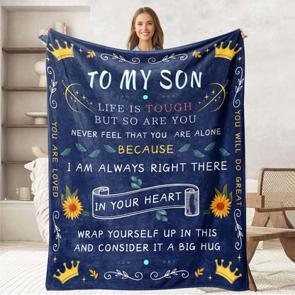 GiftoLuck “To My Son” Flannel Blanket – “Never Forget That I Love You” Inspirational Gift from Mom or Dad
