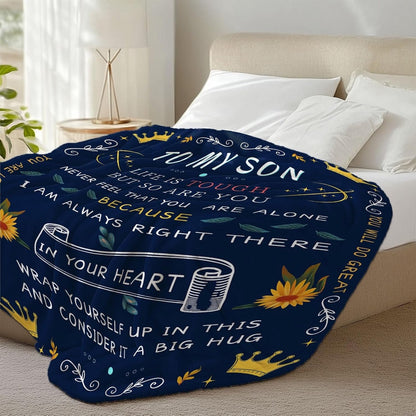 GiftoLuck “To My Son” Flannel Blanket – “Never Forget That I Love You” Inspirational Gift from Mom or Dad