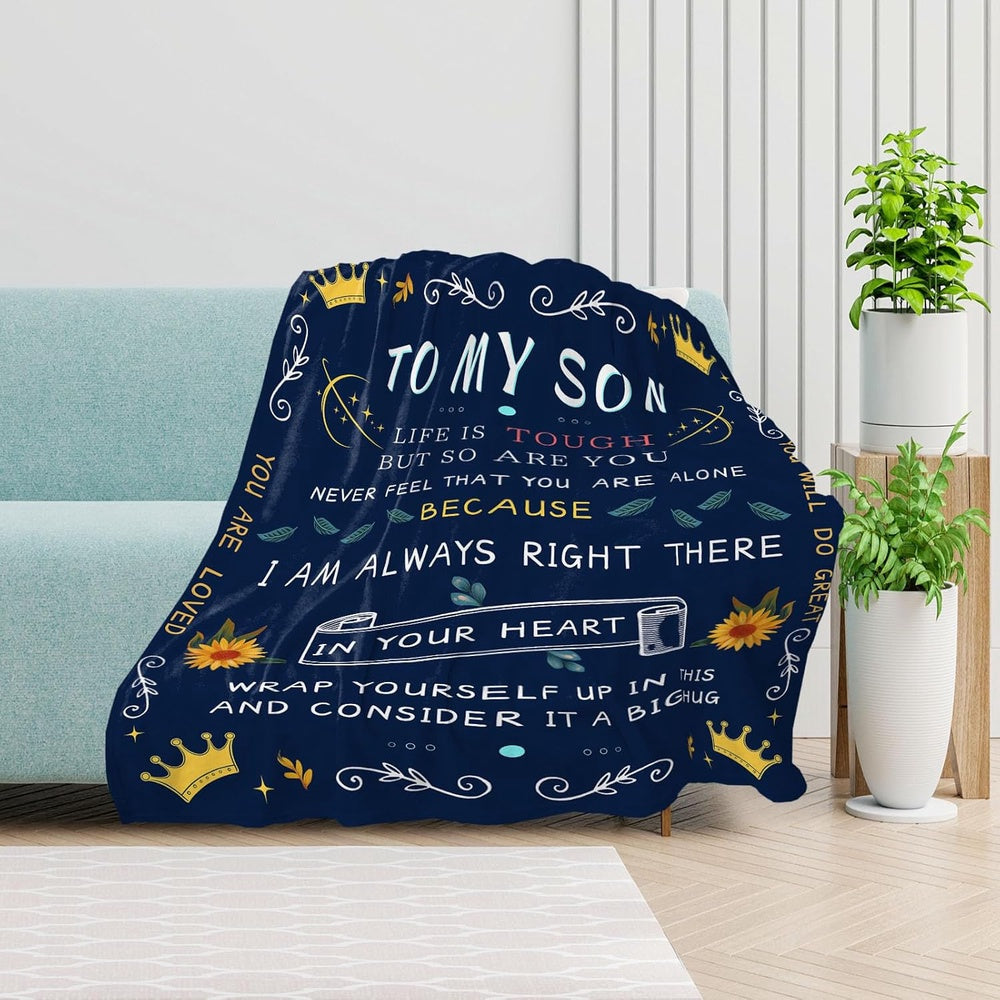 GiftoLuck “To My Son” Flannel Blanket – “Never Forget That I Love You” Inspirational Gift from Mom or Dad