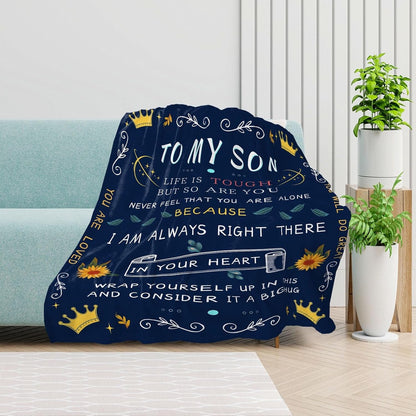 GiftoLuck “To My Son” Flannel Blanket – “Never Forget That I Love You” Inspirational Gift from Mom or Dad