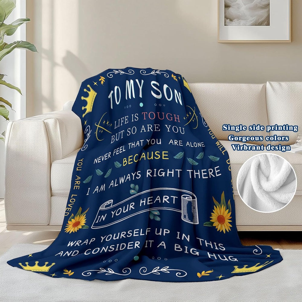 GiftoLuck “To My Son” Flannel Blanket – “Never Forget That I Love You” Inspirational Gift from Mom or Dad