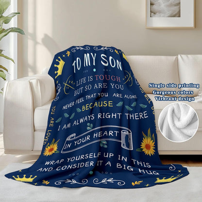 GiftoLuck “To My Son” Flannel Blanket – “Never Forget That I Love You” Inspirational Gift from Mom or Dad