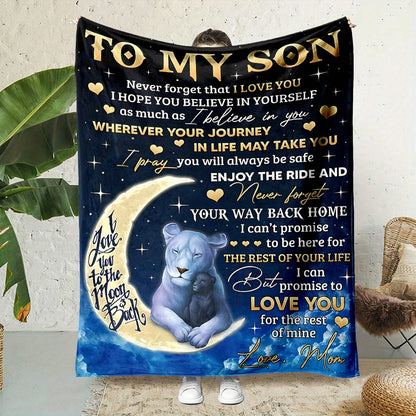 GiftoLuck “To My Son” Flannel Blanket – “Never Forget That I Love You” Inspirational Gift from Mom or Dad