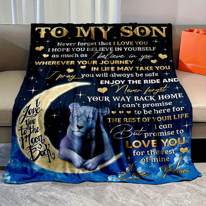 GiftoLuck “To My Son” Flannel Blanket – “Never Forget That I Love You” Inspirational Gift from Mom or Dad
