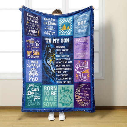 GiftoLuck “To My Son” Flannel Blanket – “Never Forget That I Love You” Inspirational Gift from Mom or Dad