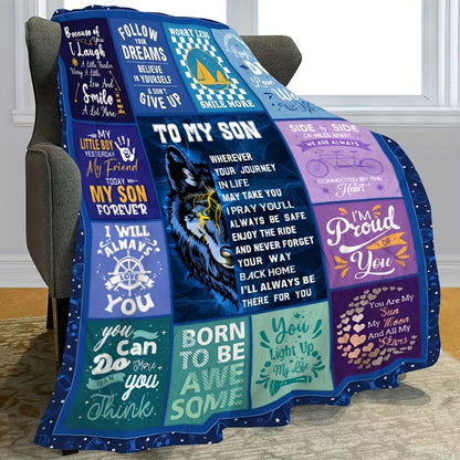 GiftoLuck “To My Son” Flannel Blanket – “Never Forget That I Love You” Inspirational Gift from Mom or Dad