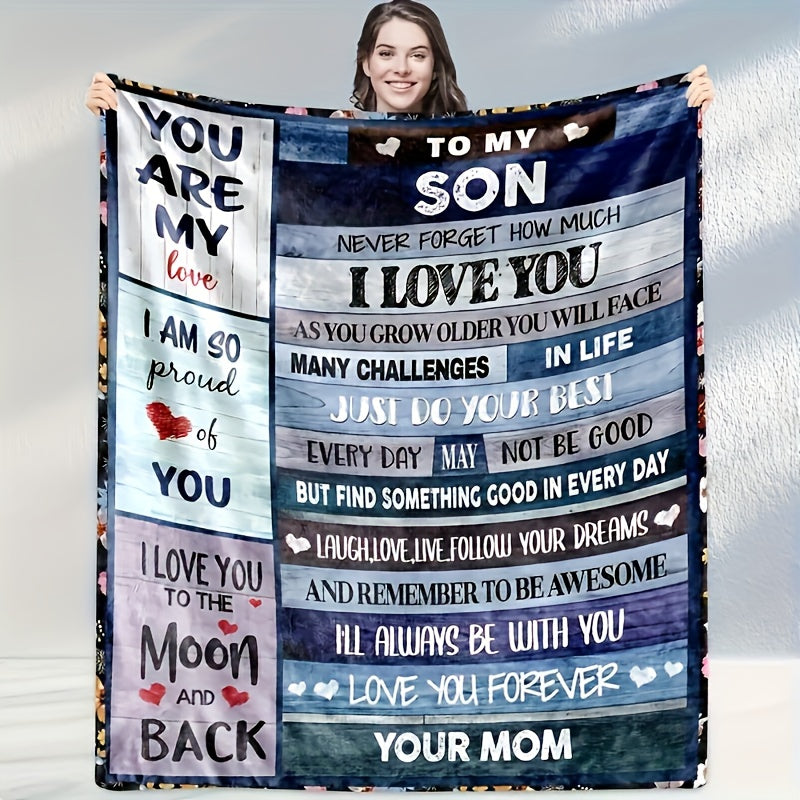 GiftoLuck “To My Son” Flannel Blanket – “Never Forget That I Love You” Inspirational Gift from Mom or Dad