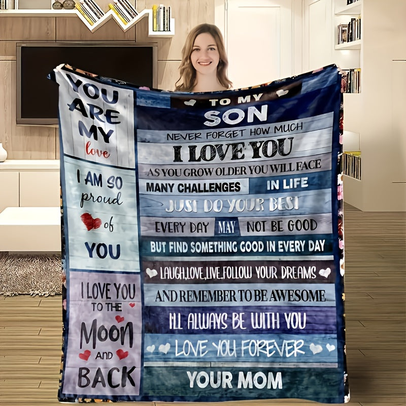 GiftoLuck “To My Son” Flannel Blanket – “Never Forget That I Love You” Inspirational Gift from Mom or Dad