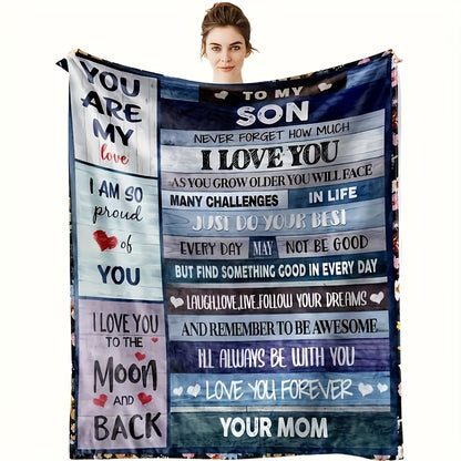 GiftoLuck “To My Son” Flannel Blanket – “Never Forget That I Love You” Inspirational Gift from Mom or Dad