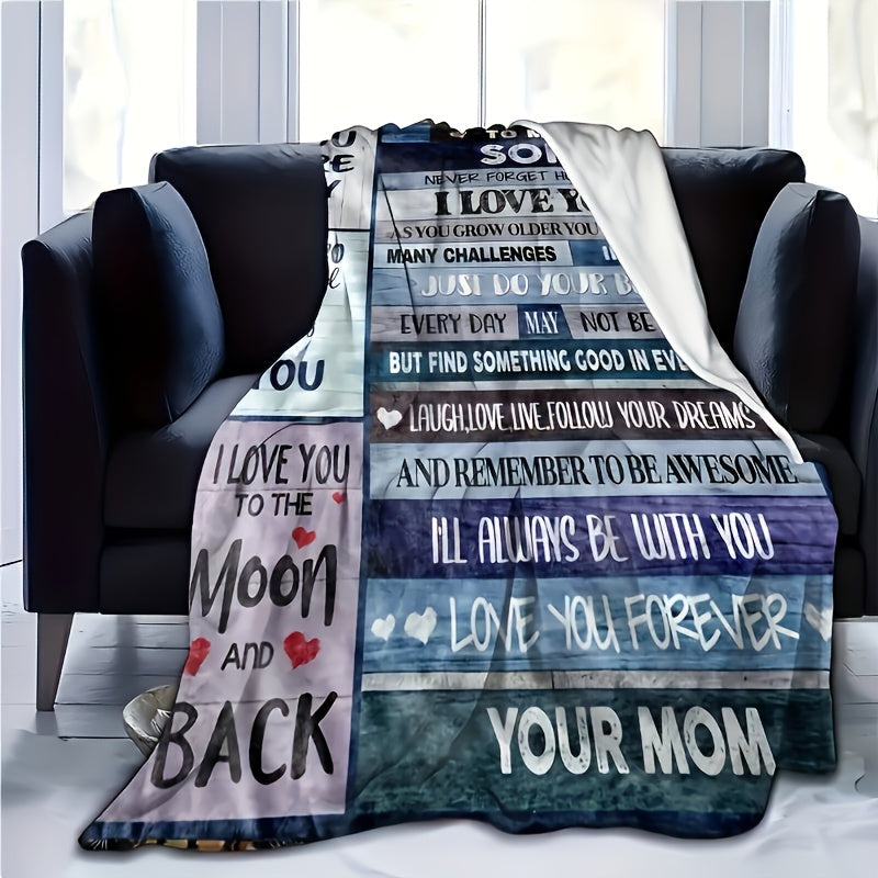 GiftoLuck “To My Son” Flannel Blanket – “Never Forget That I Love You” Inspirational Gift from Mom or Dad