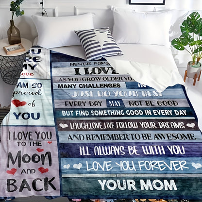 GiftoLuck “To My Son” Flannel Blanket – “Never Forget That I Love You” Inspirational Gift from Mom or Dad
