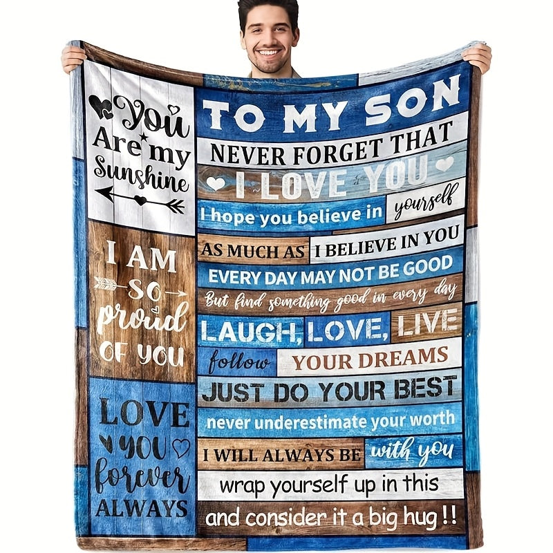 GiftoLuck “To My Son” Flannel Blanket – “Never Forget That I Love You” Inspirational Gift from Mom or Dad