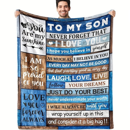GiftoLuck “To My Son” Flannel Blanket – “Never Forget That I Love You” Inspirational Gift from Mom or Dad