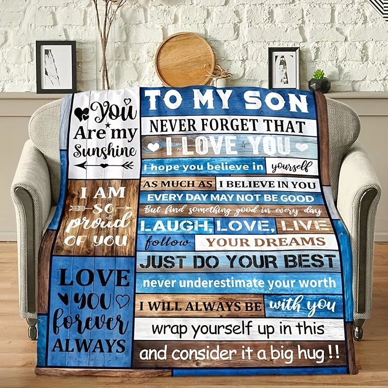 GiftoLuck “To My Son” Flannel Blanket – “Never Forget That I Love You” Inspirational Gift from Mom or Dad