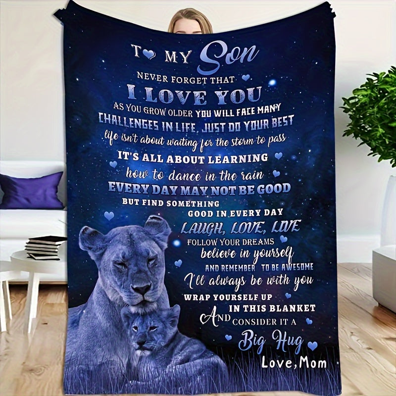GiftoLuck “To My Son” Flannel Blanket – “Never Forget That I Love You” Inspirational Gift from Mom or Dad
