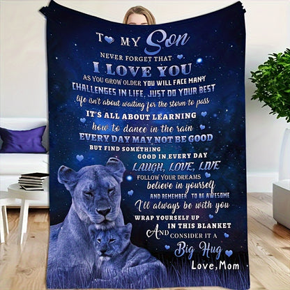 GiftoLuck “To My Son” Flannel Blanket – “Never Forget That I Love You” Inspirational Gift from Mom or Dad