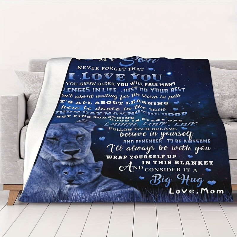 GiftoLuck “To My Son” Flannel Blanket – “Never Forget That I Love You” Inspirational Gift from Mom or Dad