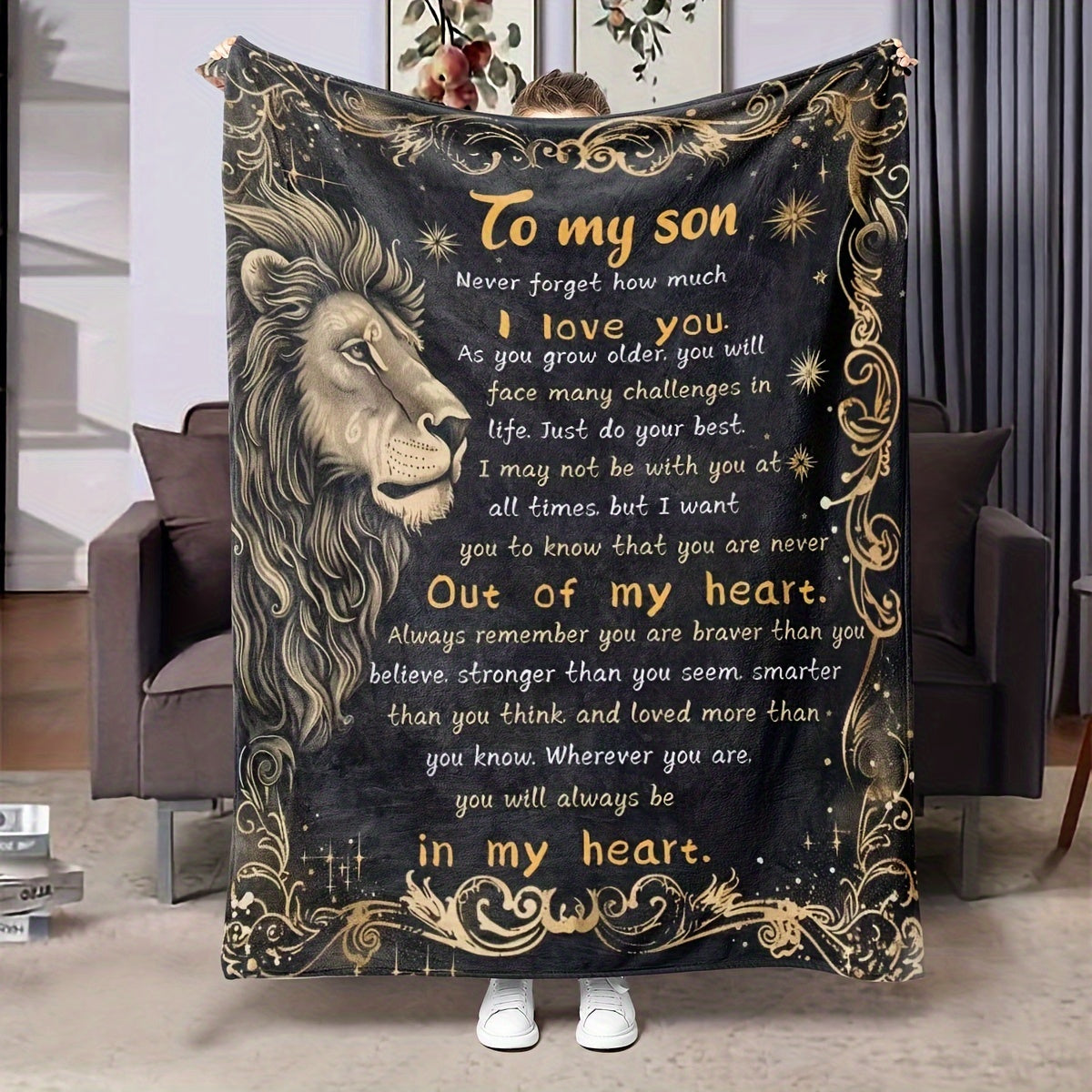 GiftoLuck “To My Son” Flannel Blanket – “Never Forget That I Love You” Inspirational Gift from Mom or Dad