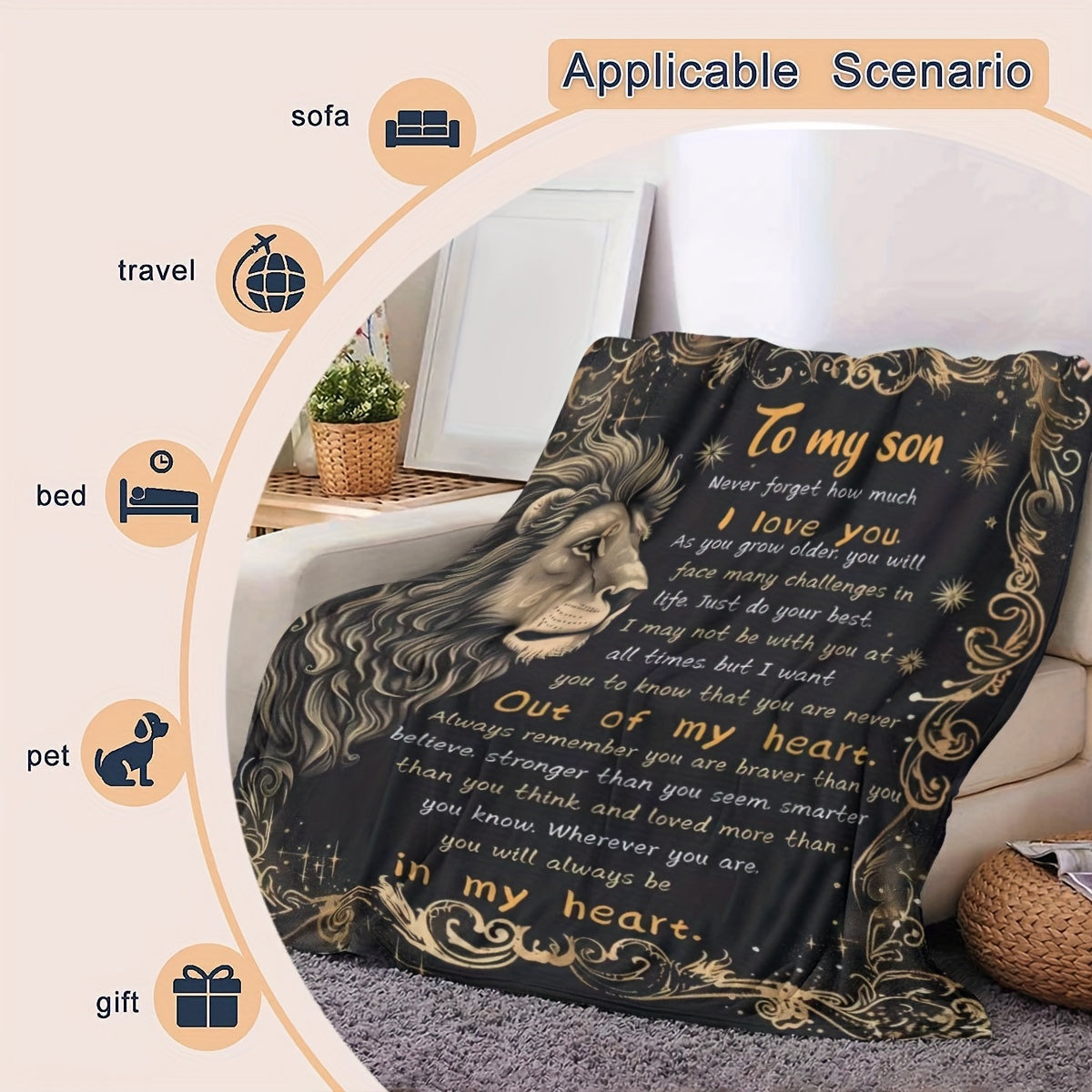 GiftoLuck “To My Son” Flannel Blanket – “Never Forget That I Love You” Inspirational Gift from Mom or Dad