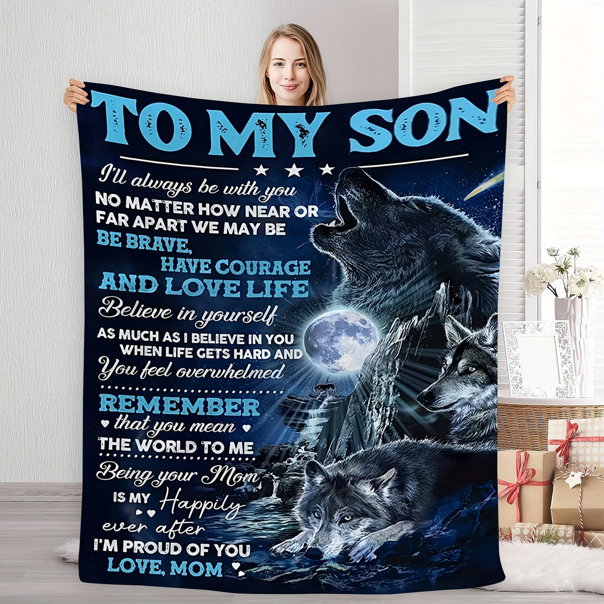 Aonana “To My Son” Wolf Flannel Blanket