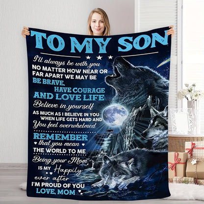 Aonana “To My Son” Wolf Flannel Blanket