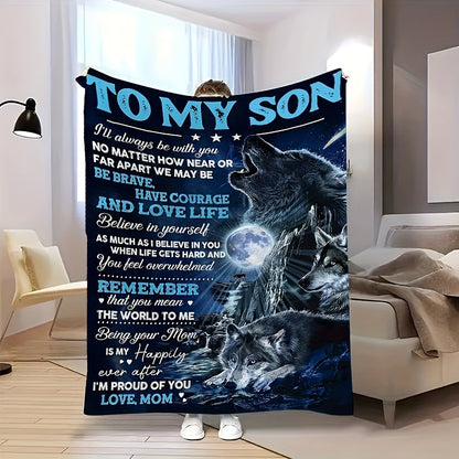 GiftoLuck “To My Son” Flannel Blanket – “Never Forget That I Love You” Inspirational Gift from Mom or Dad