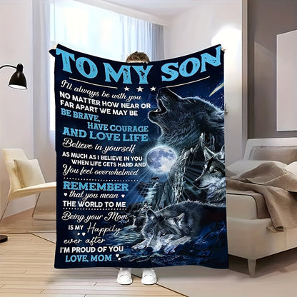Aonana “To My Son” Wolf Flannel Blanket