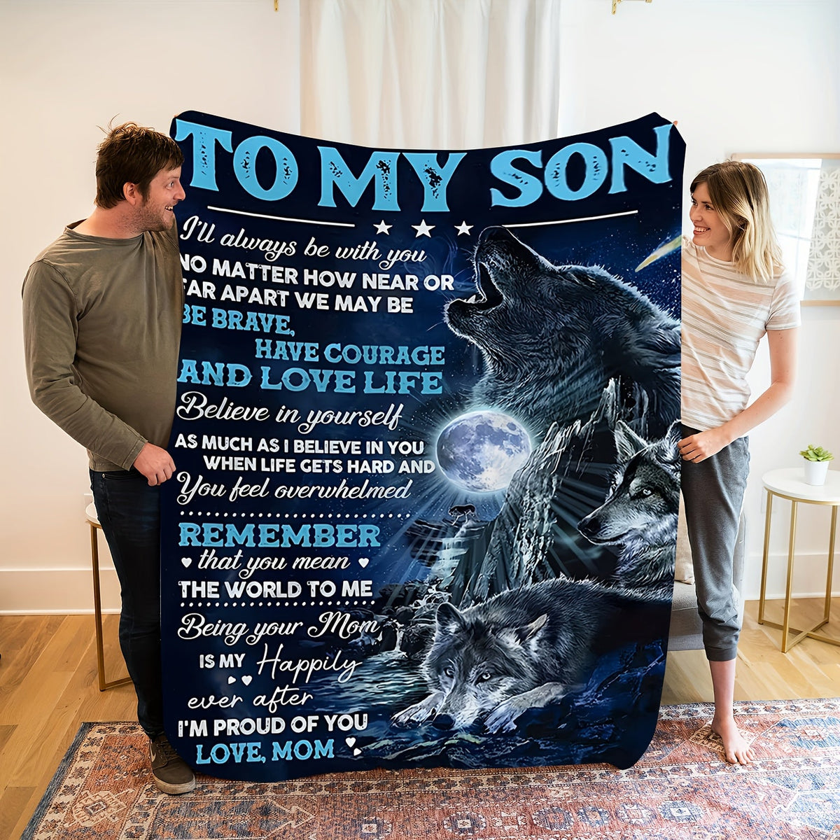 Aonana “To My Son” Wolf Flannel Blanket