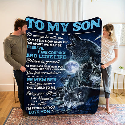 Aonana “To My Son” Wolf Flannel Blanket
