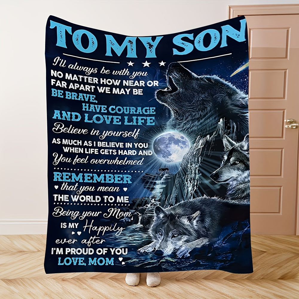 Aonana “To My Son” Wolf Flannel Blanket