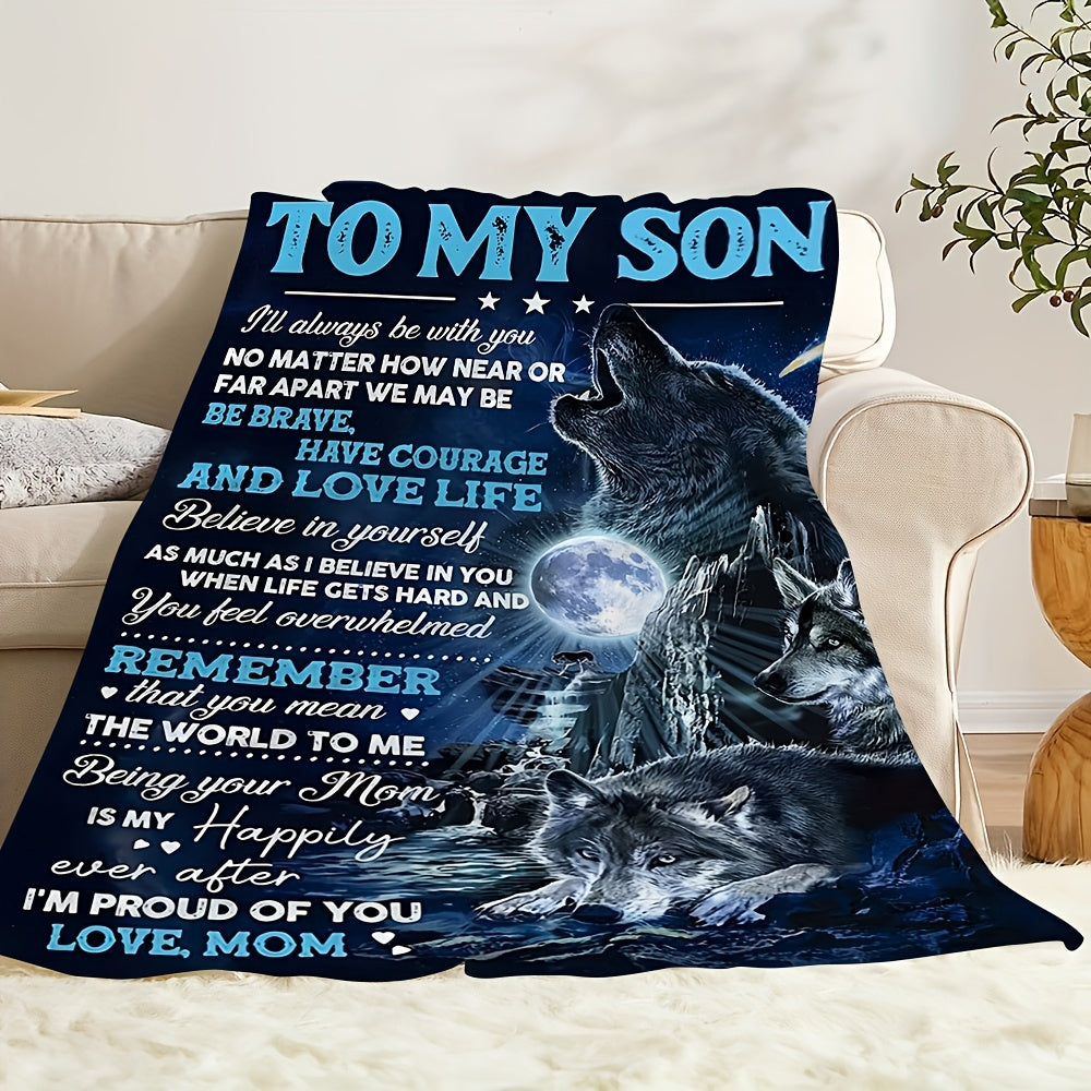 Aonana “To My Son” Wolf Flannel Blanket