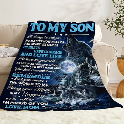 Aonana “To My Son” Wolf Flannel Blanket