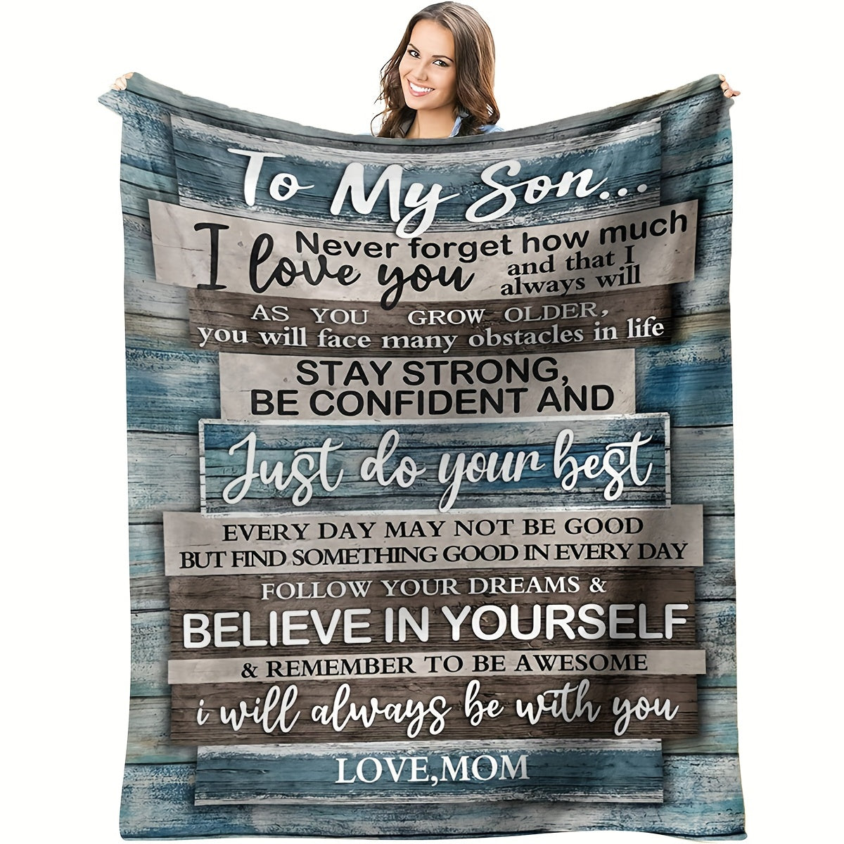 GiftoLuck “To My Son” Flannel Blanket – “Never Forget That I Love You” Inspirational Gift from Mom or Dad