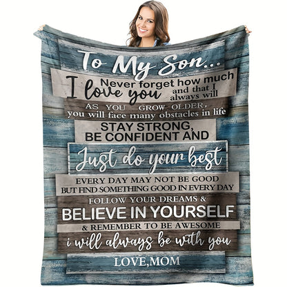 GiftoLuck “To My Son” Flannel Blanket – “Never Forget That I Love You” Inspirational Gift from Mom or Dad
