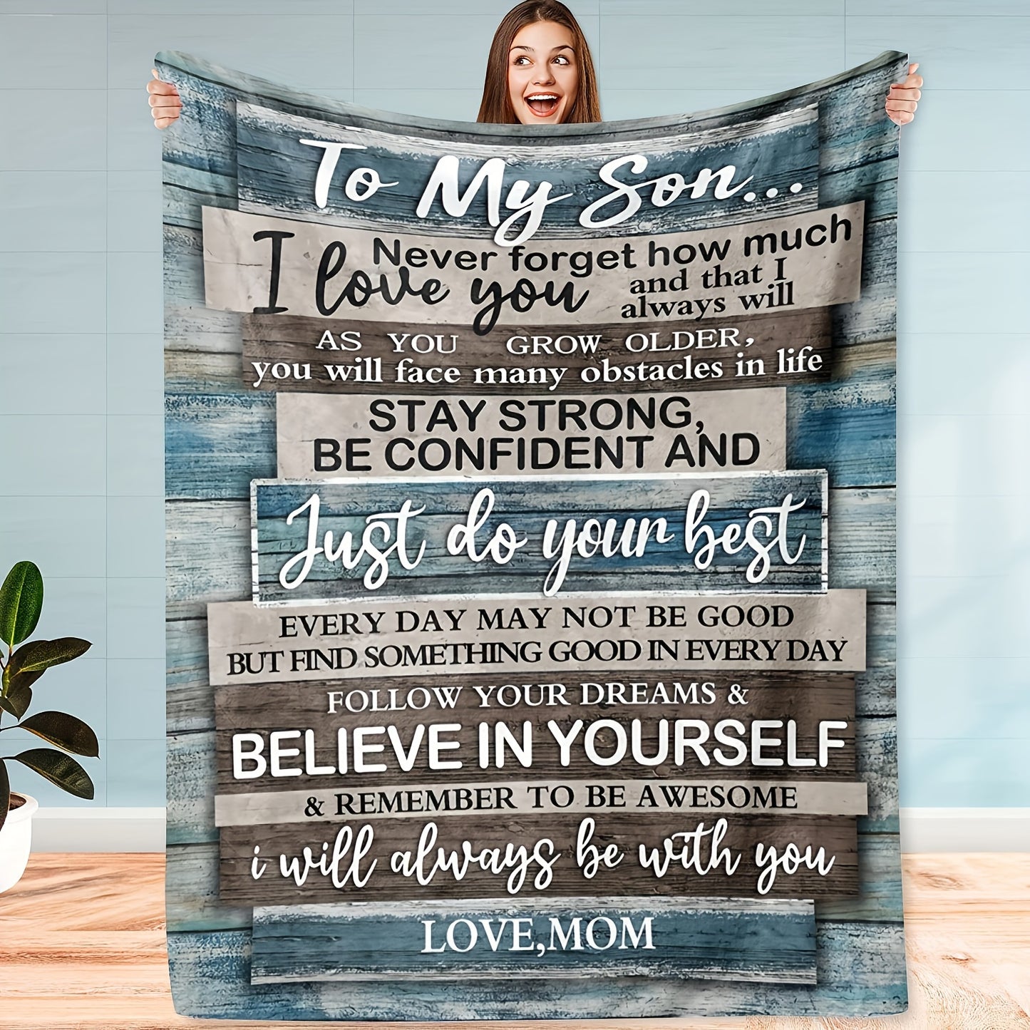 GiftoLuck “To My Son” Flannel Blanket – “Never Forget That I Love You” Inspirational Gift from Mom or Dad